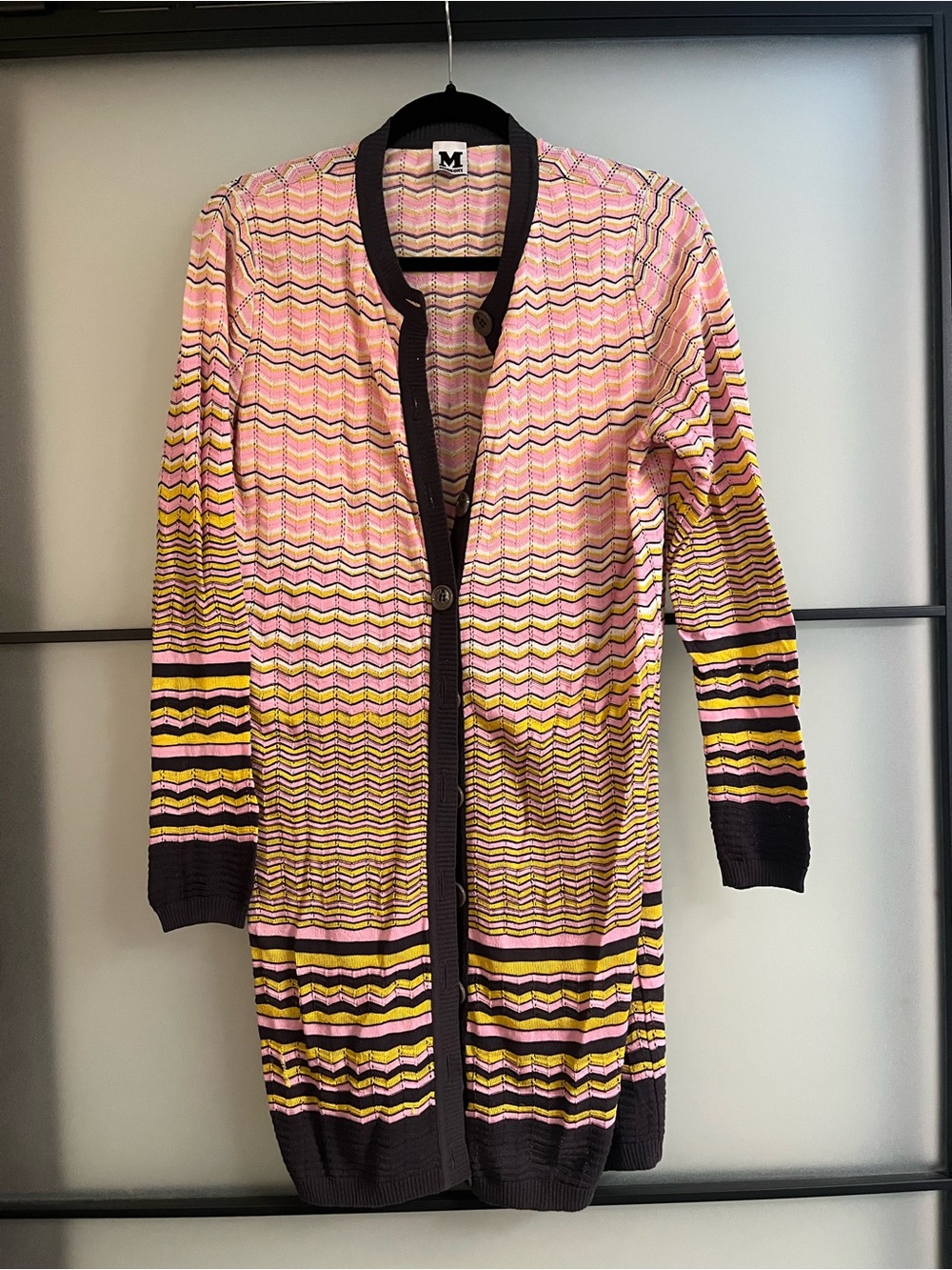 M by Missoni Pink, Yellow & Black Zigzag Longline Cardigan